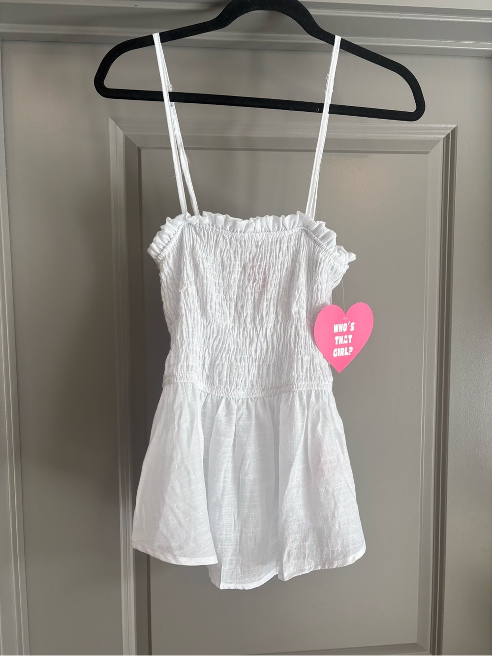 White Smocked Top with Ruffle Trim